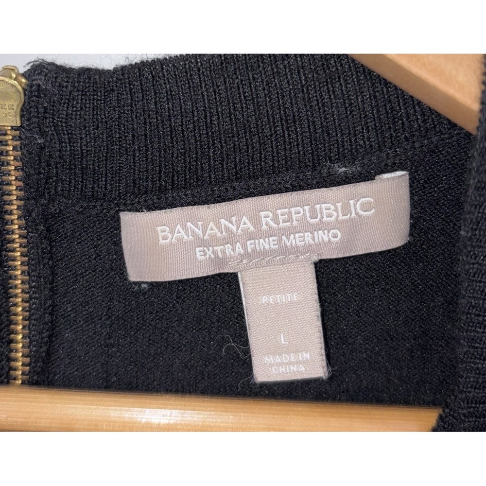 Banana Republic Large Petite Merino Wool Sweater Short Sleeve Black Back Zipper - Picture 6 of 7
